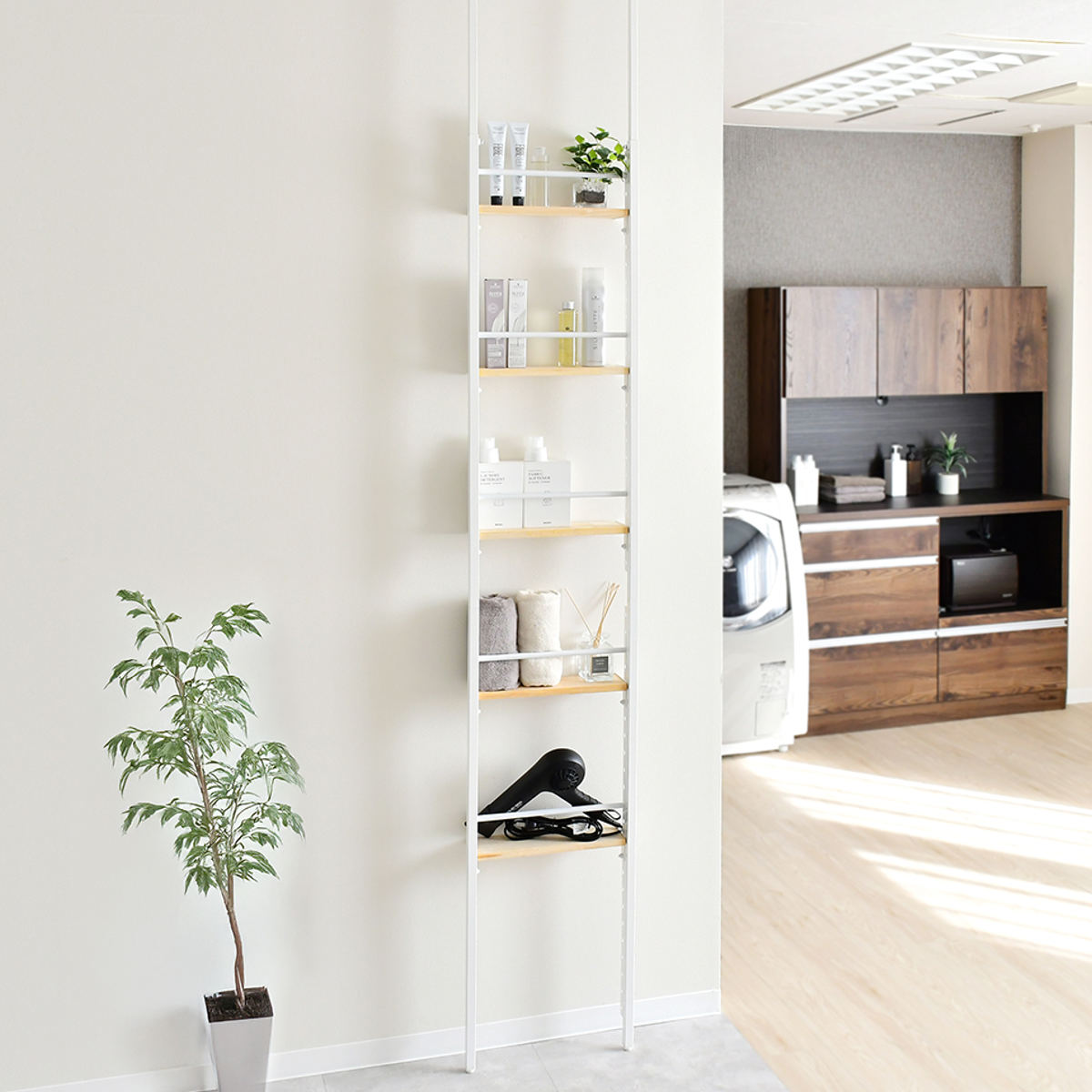 突っ張りラック 幅40cm オープンラック 5段 ウォールラック スリム