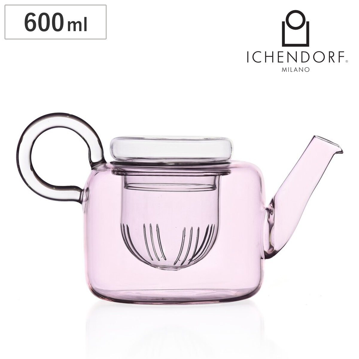 ティーポット イッケンドルフミラノ 9359519R PIUMA 600ml ピンク （ 食洗機対応 ichendorf ガラス イタリア ミラノ 茶こし付き ）