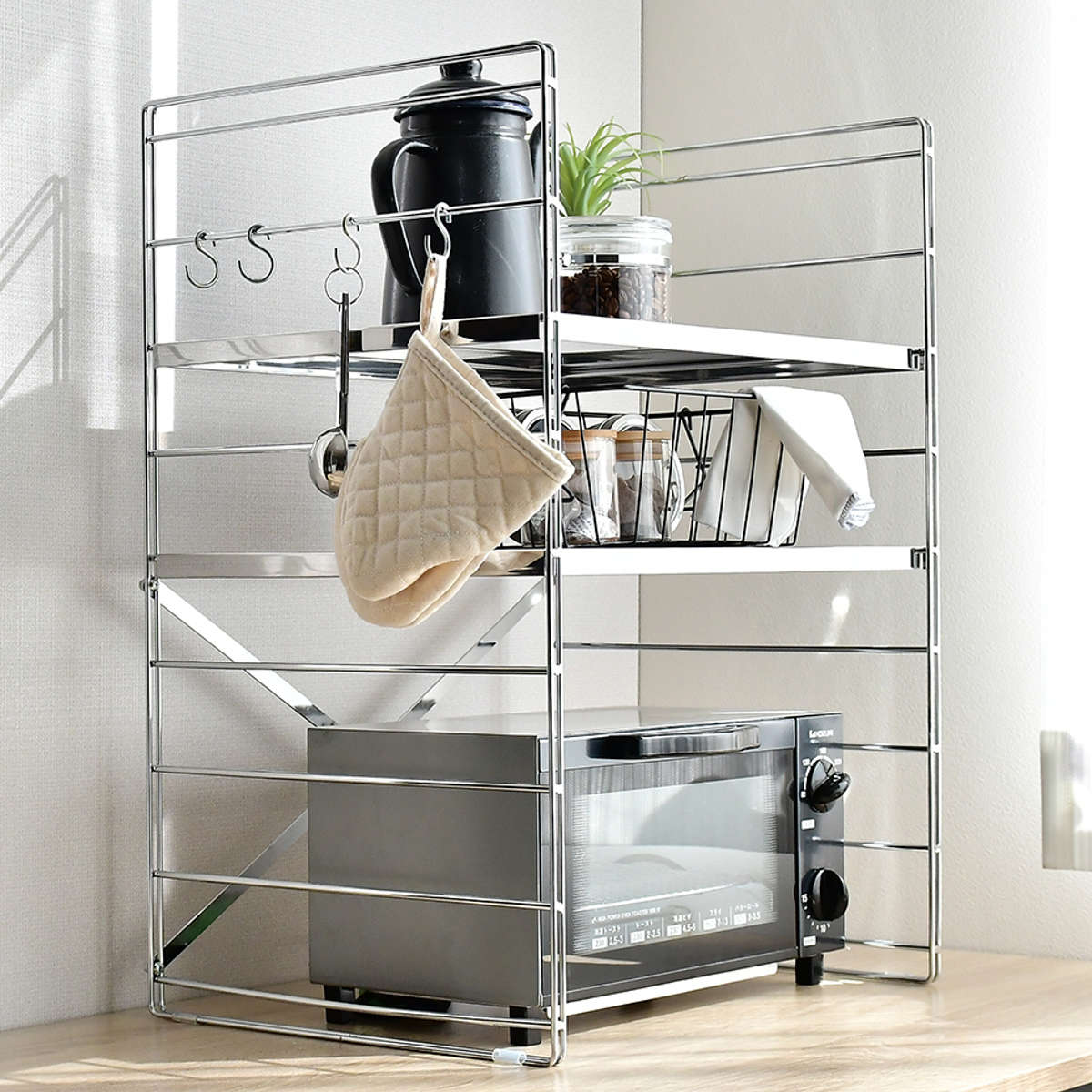 ステンレススチール トースター 2段ラック付き キッチンラック ダブルフレーム トースターラック 幅45cm 2段