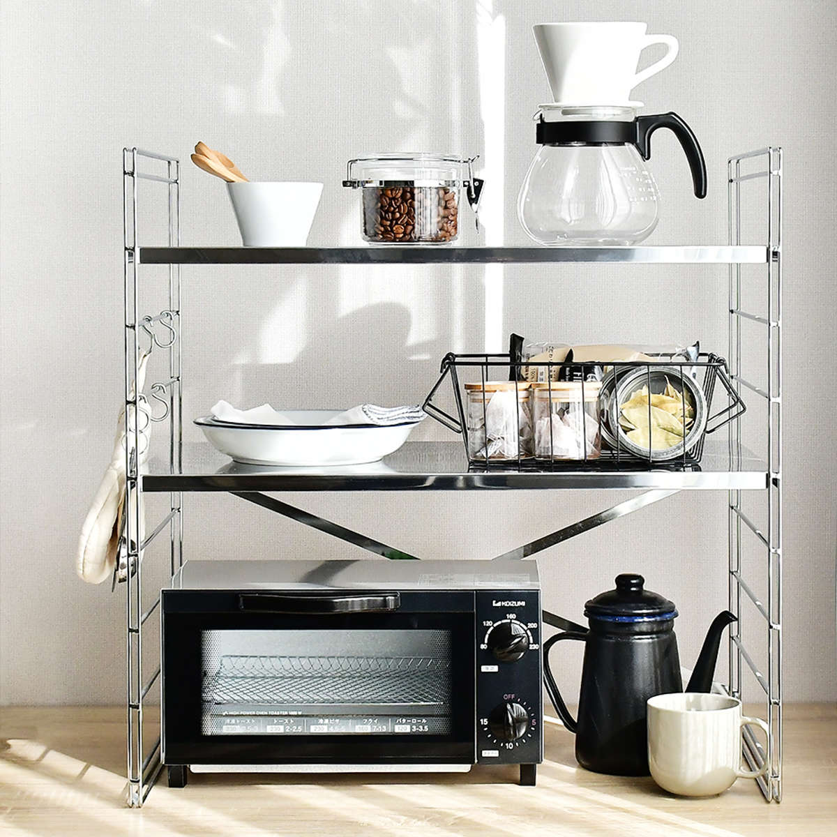 キッチンラック ダブルフレーム トースターラック 幅60cm 2段
