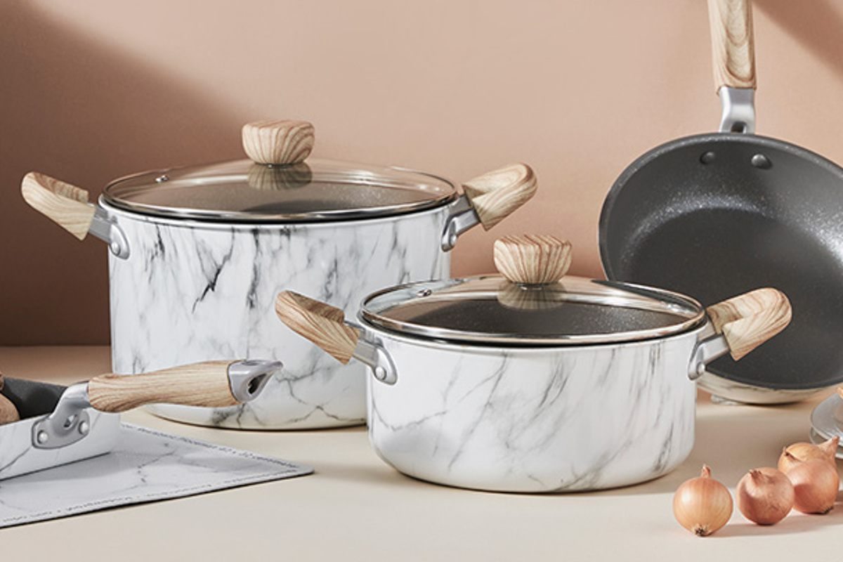 両手鍋 22cm IH対応 ふっ素樹脂加工 MARBLE KITCHEN シチューポット