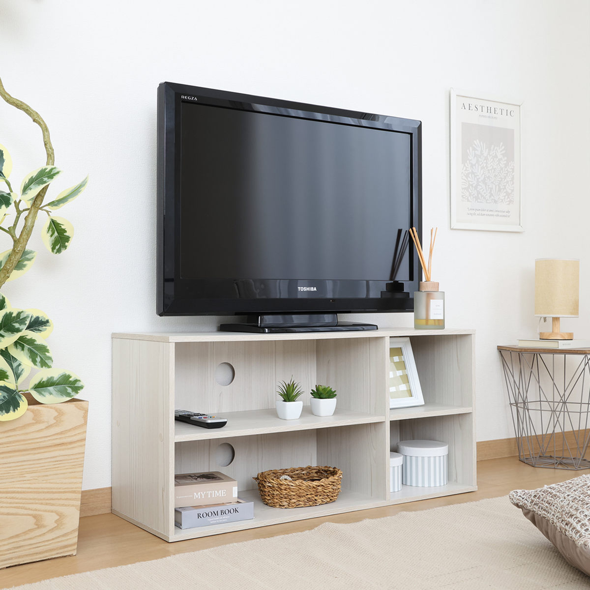 不二貿易（Fuji Boeki） テレビ台 幅89cm 木目調 コード穴 収納 ラック