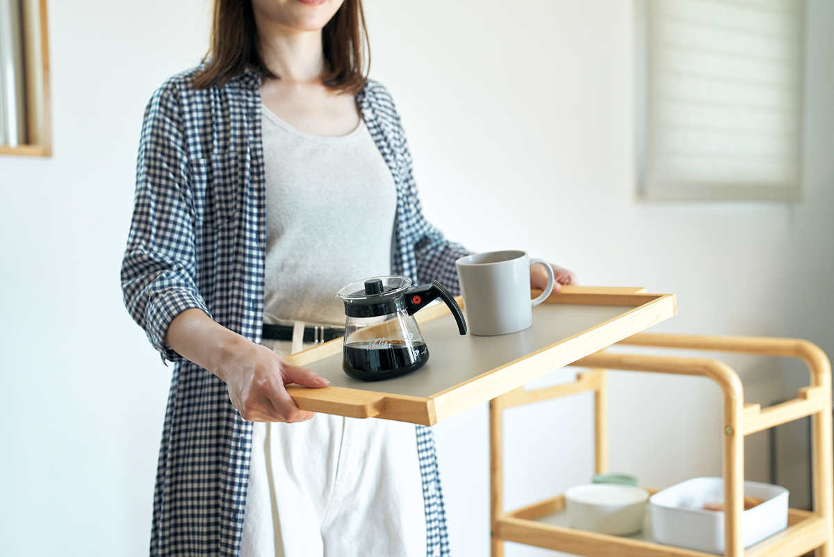 弘益 キッチンワゴン 幅40cm 暮らし支えるワゴン 天然木 木目調 トレー
