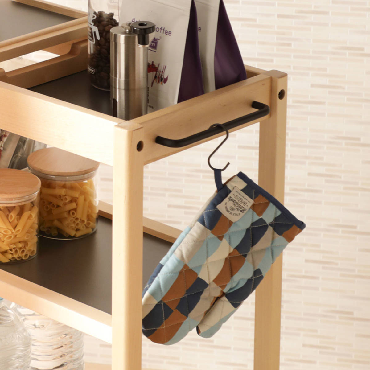 弘益 キッチンワゴン 幅60cm TORE 引き出し付き 天然木 可動棚