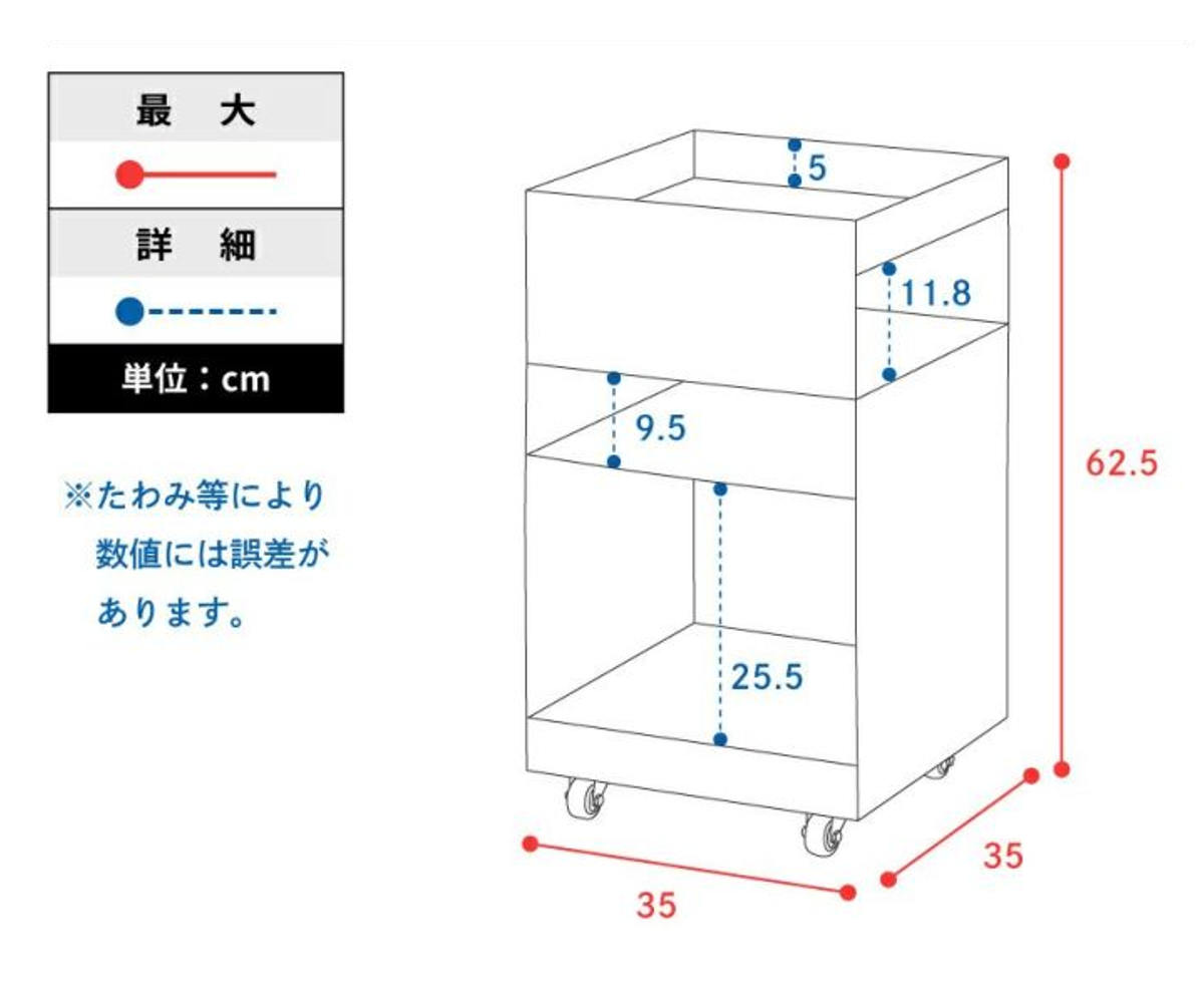 デスクワゴン 幅35cm キャスター付き 棚付き スチールワゴン （ ワゴン サイドワゴン サイドテーブル ソファサイド ベッドサイド 収納 キャビネット ）_7