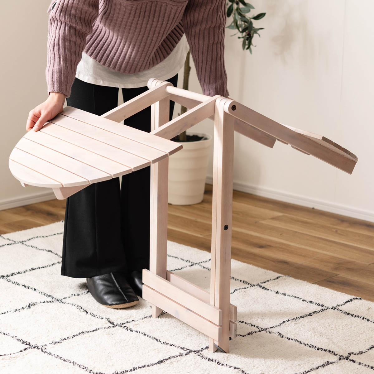東谷 折りたたみテーブル 直径60cm 円形 天然木 フォールディング