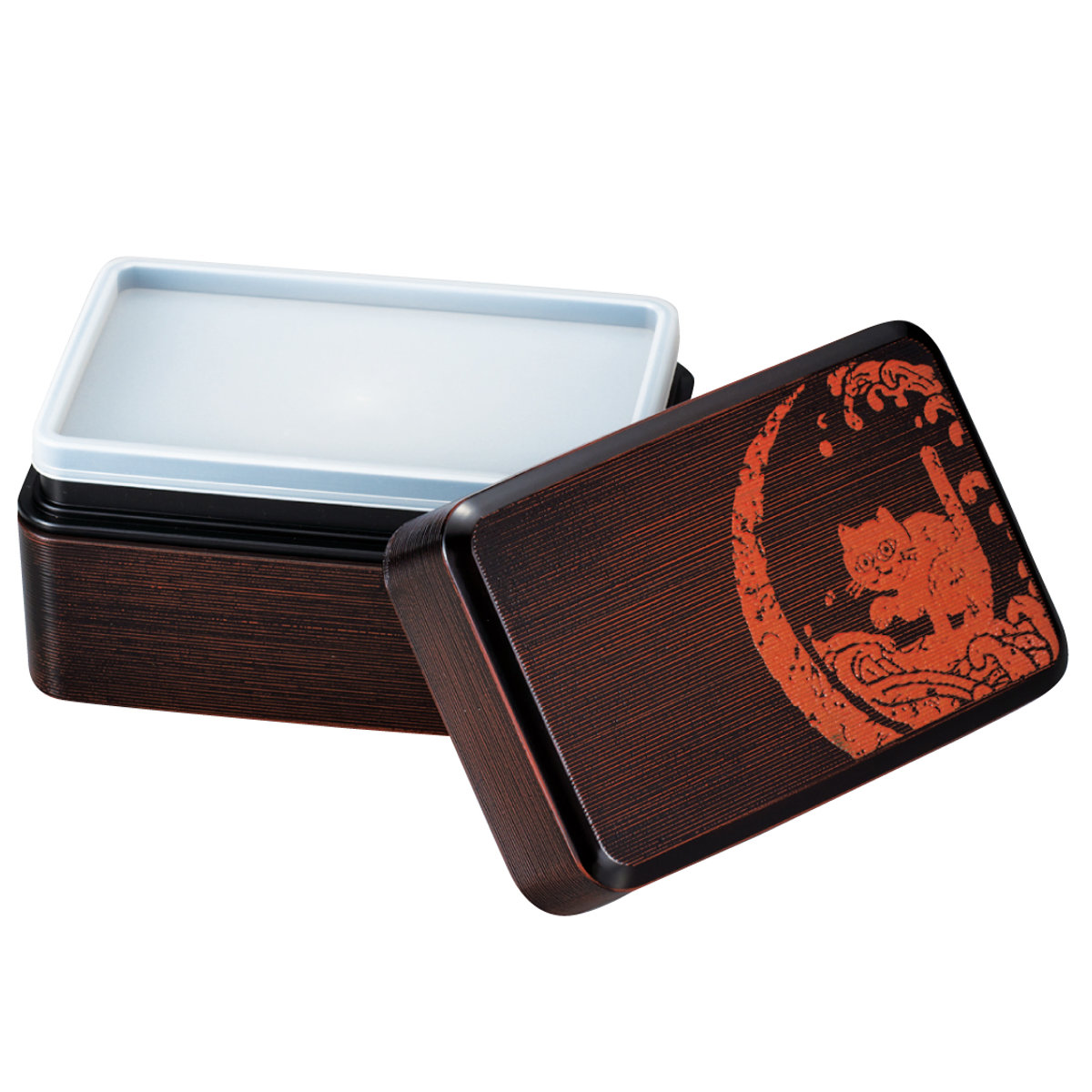 重箱 弁当箱 漆器風 12個　薬味入れ12個付き HAKOYA 弁当箱 750ml 2段 大和千筋弁当 篆刻紋 （ 食洗機対応 レンジ