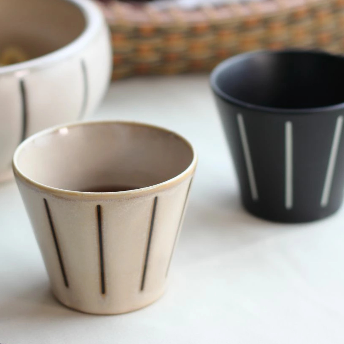 カップ　コップ　2個セット　  コップ モノクロストライプ マルチカップ 8cm （ 180ml 陶磁器 美濃焼