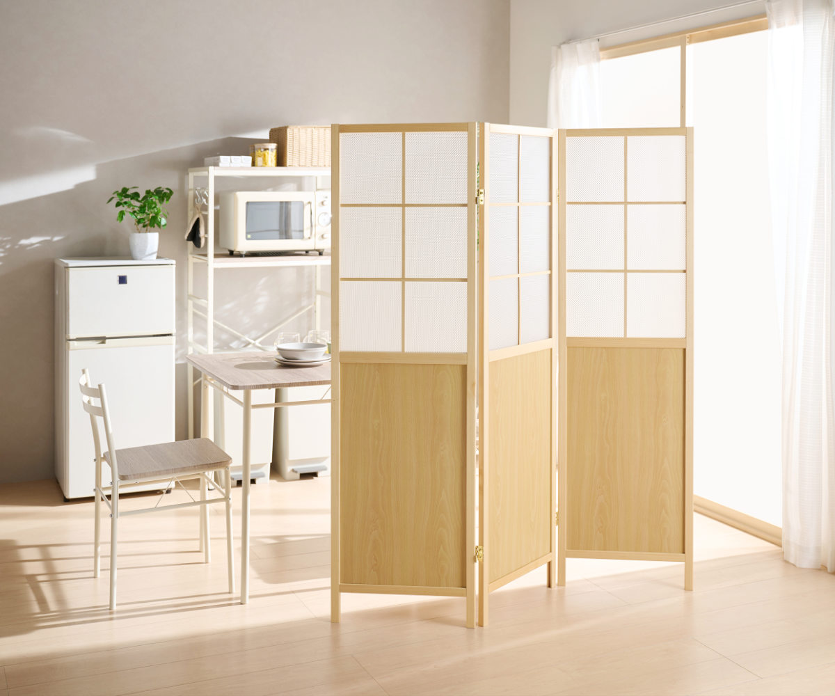 衝立 3連 高さ150cm 折りたたみ 天然木 完成品 木目調 間仕切り