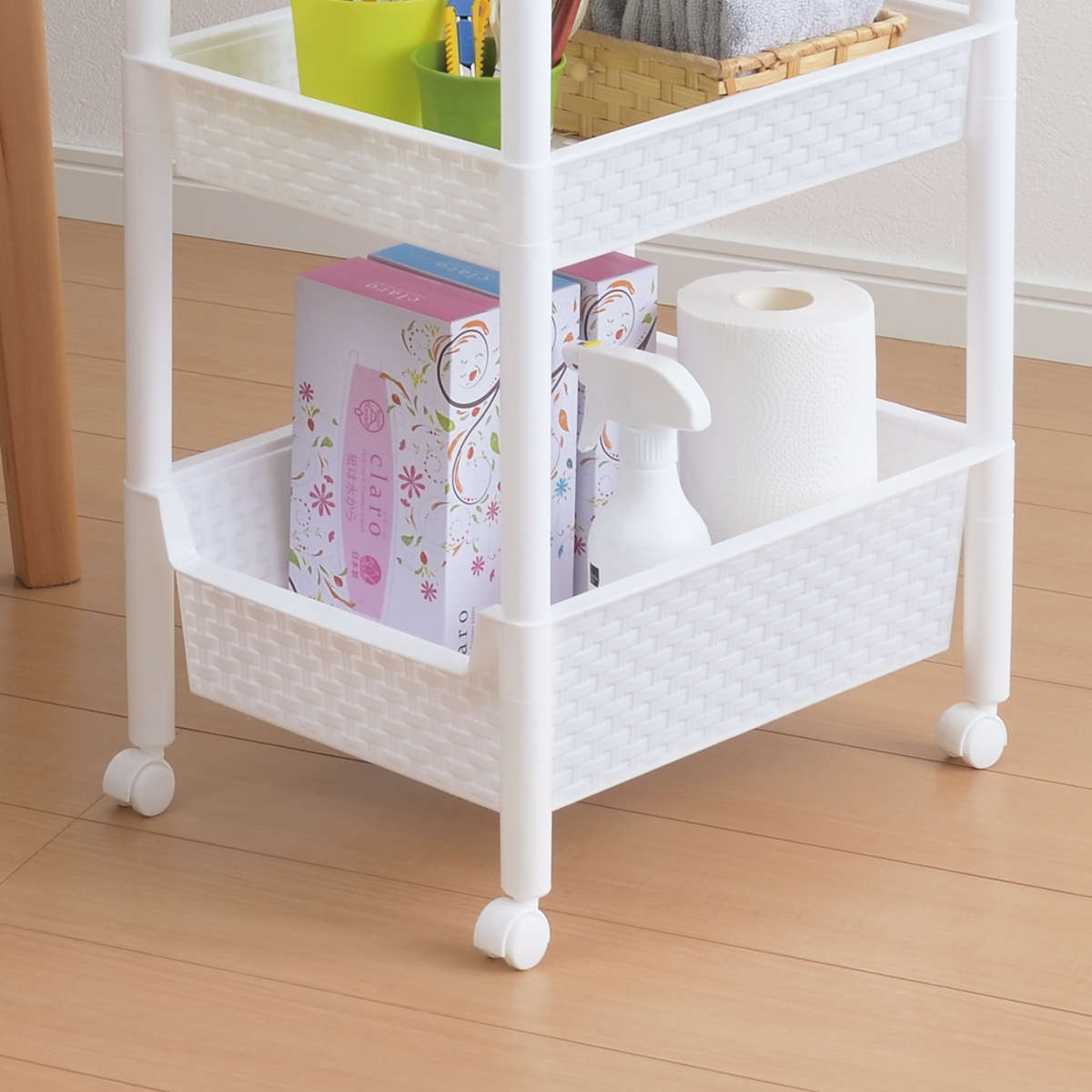4段 メタルラック キッチンワゴン キャスター付き 白 ホワイト