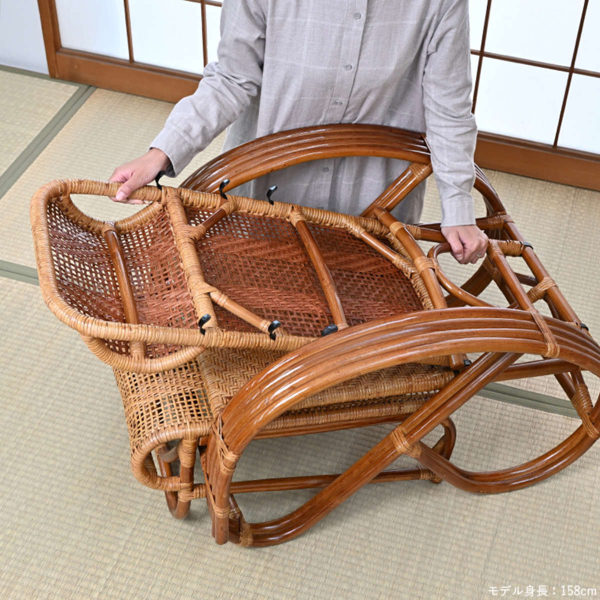 ラタン リクライニングチェア 3段階 座面高36cm フットレスト付き