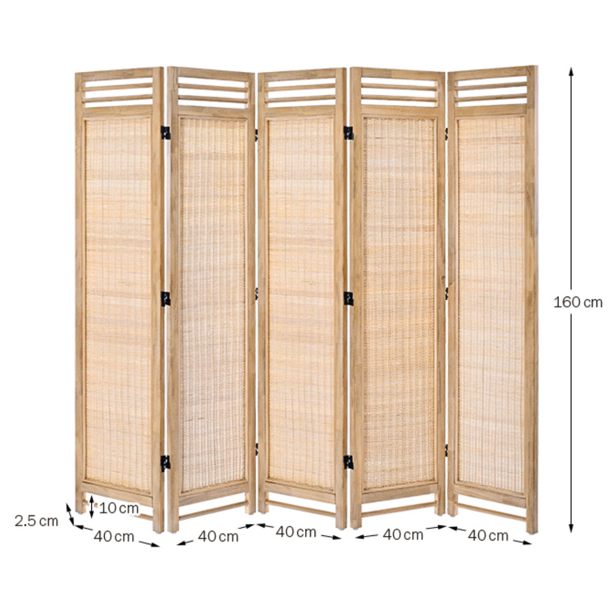 【中古:送料込】ファブリック パーテーション 160cm【定価41,000円】 衝立 5連 高さ160cm ラタン 天然木 折りたたみ 間仕切り