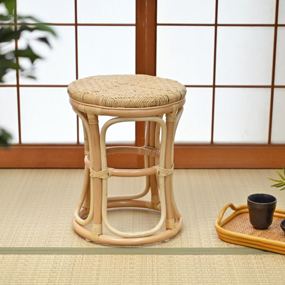 ラタン スツール 座面高44cm 軽量 籐椅子 ダイニングチェア （ ラタン