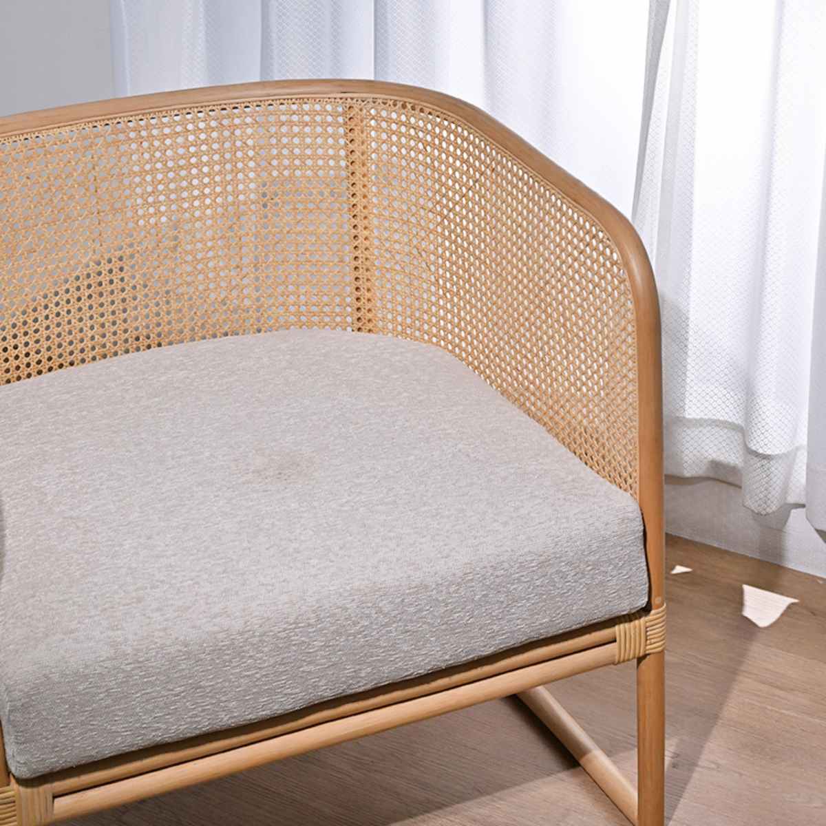 ラタン パーソナルチェア 座面高40cm 1人掛け チーク材 クッション付き
