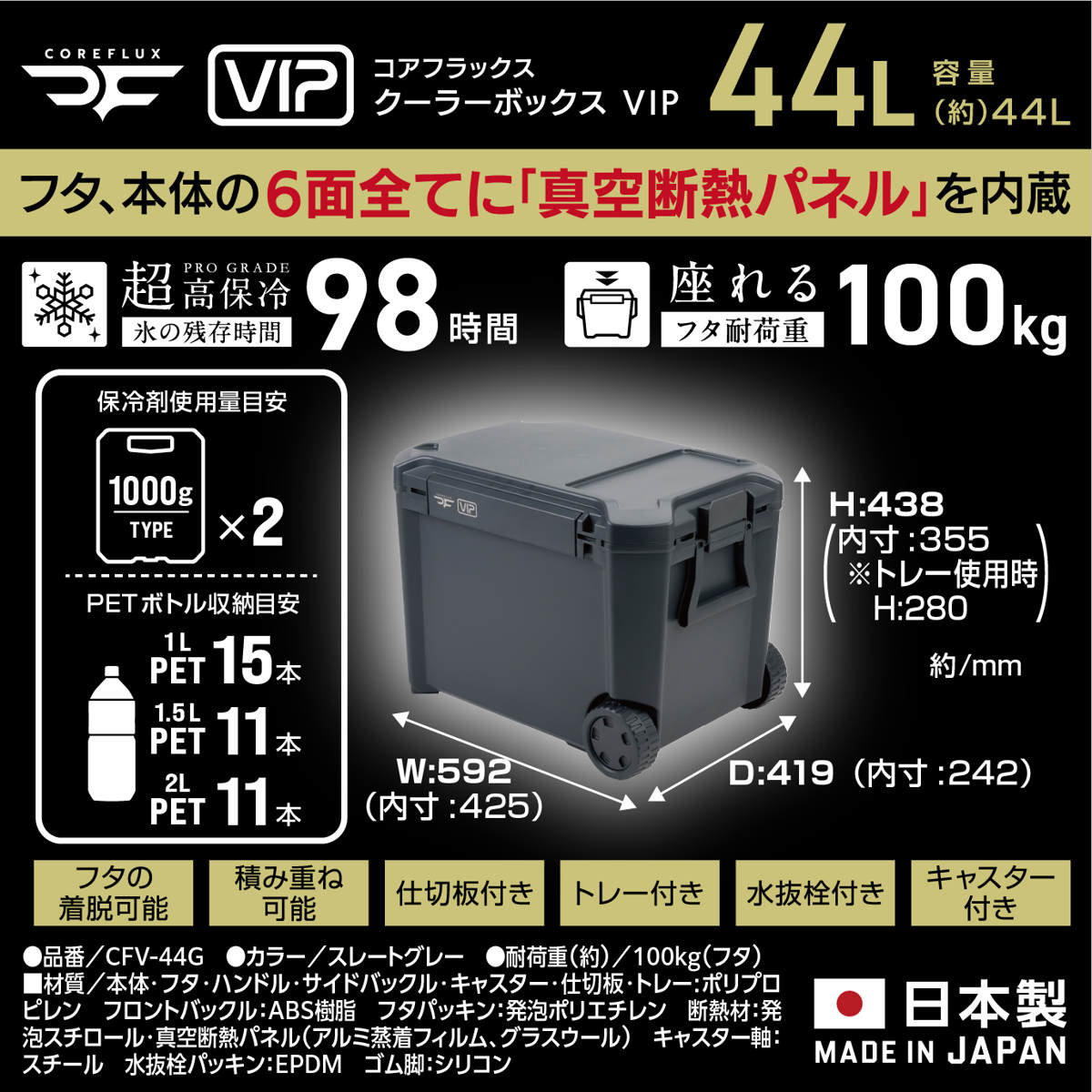 JEJアステージ クーラーボックス 44L COREFLUX VIP 座れる 耐荷重100kg