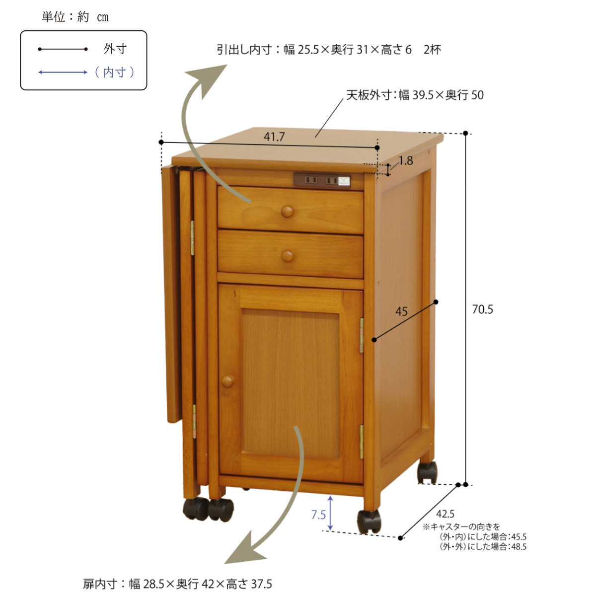 フクダクラフト キッチンワゴン 幅89cm コンセント付き 折りたたみ