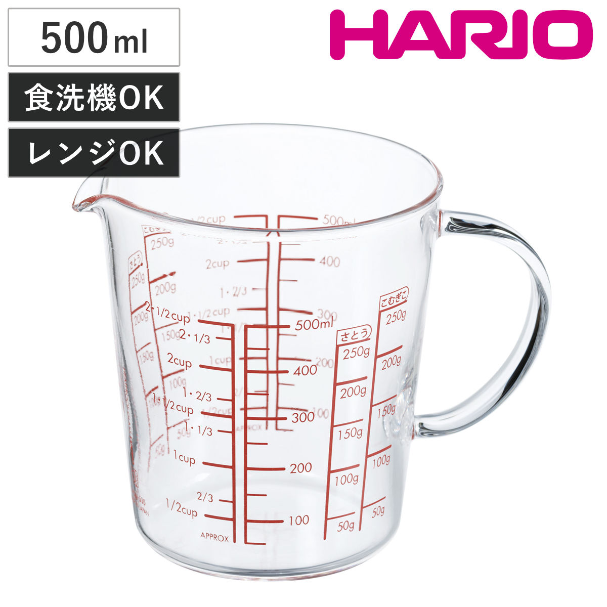 HARIO（ハリオ） 耐熱ガラス製 メジャーカップ ワイド 500 （ 計量