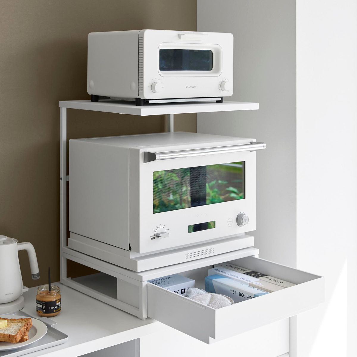 お値下げ！新品 tower 2段引き出し収納ラック W45 tower 特典付き 山崎実業 引き出し付きキッチン家電下ラック タワー 2