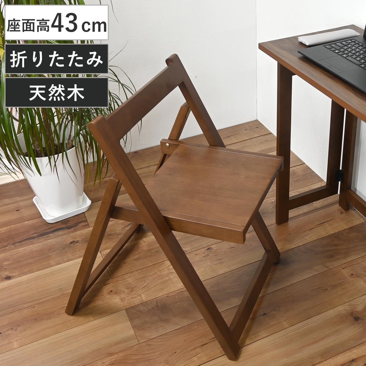 折りたたみ式チェア 座面高43cm 天然木 コンパクト （ チェアー イス 椅子 いす 木製 折り畳み ダイニングチェア デスクチェア 完成品 軽量 ）