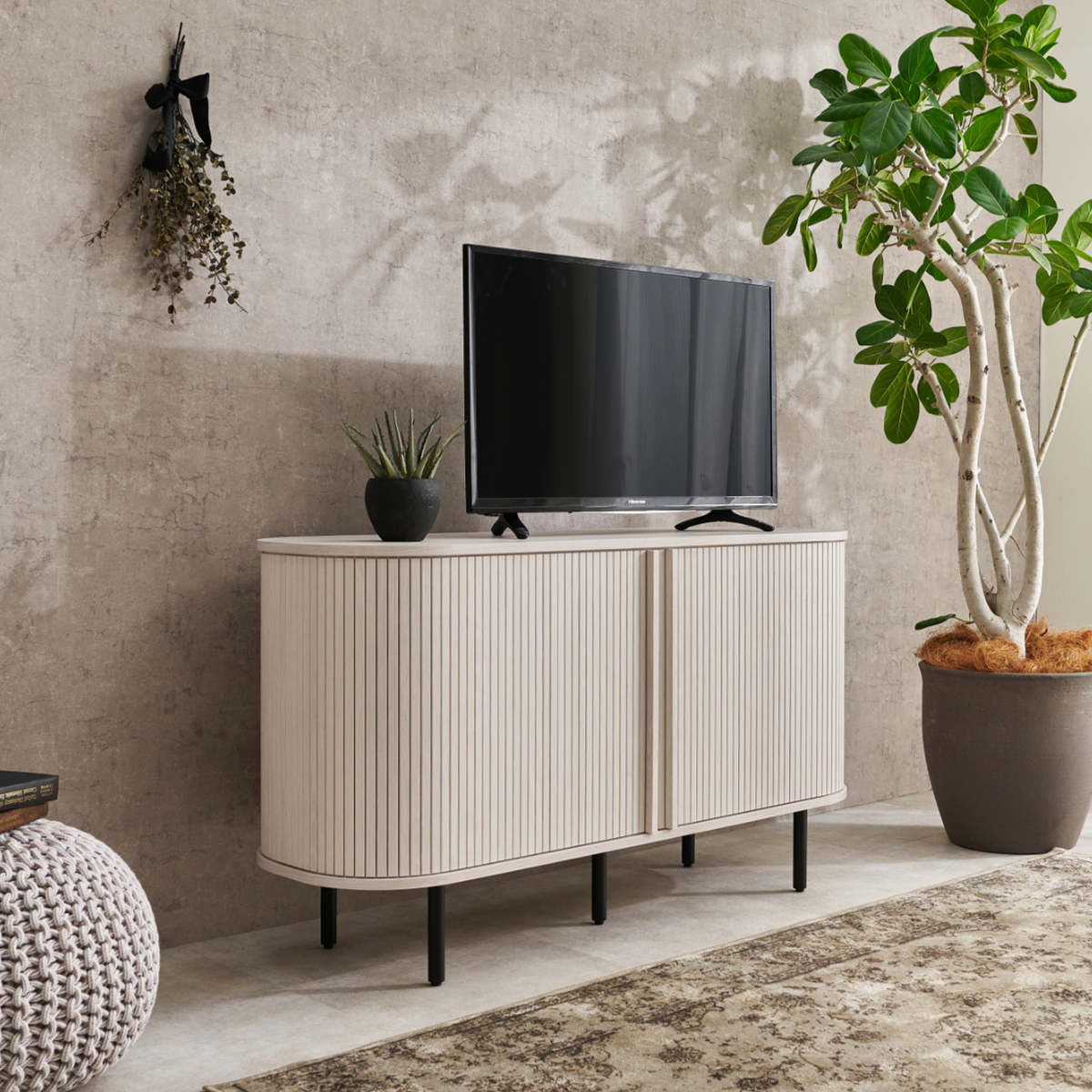 HAGiHARA（萩原） テレビ台 幅119cm 脚付き ジャバラ ハイタイプ 木目