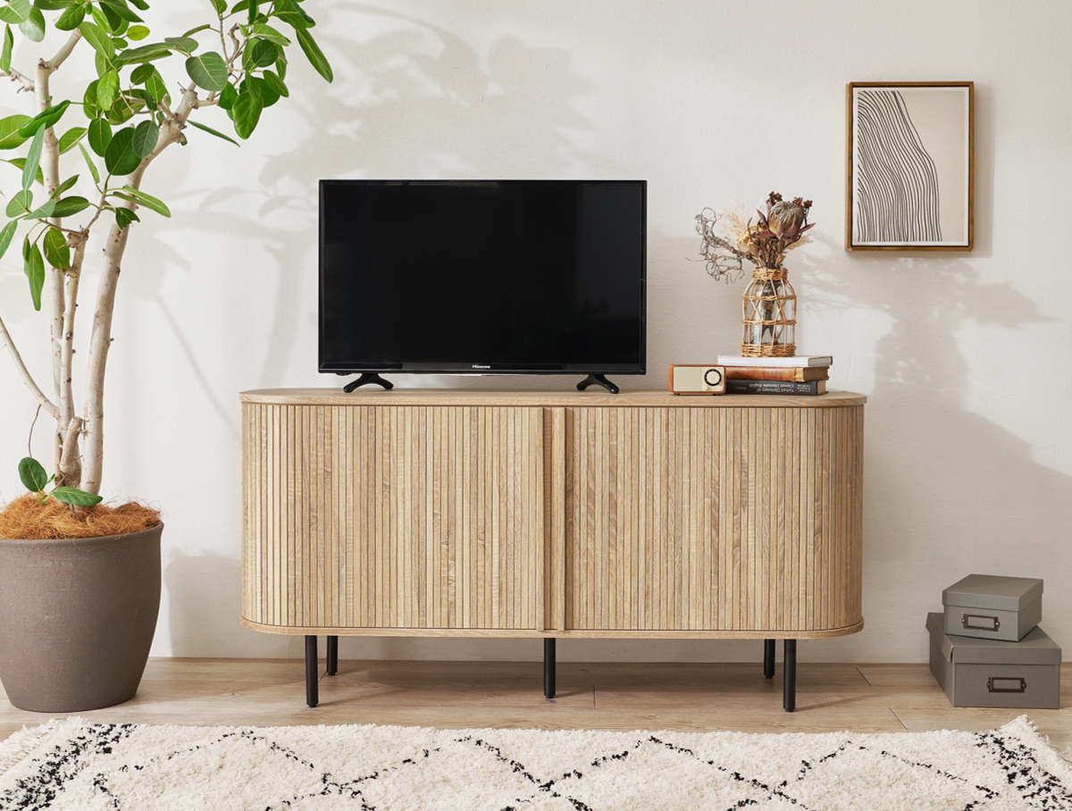 HAGiHARA（萩原） テレビ台 幅137cm 脚付き ジャバラ ハイタイプ 木目