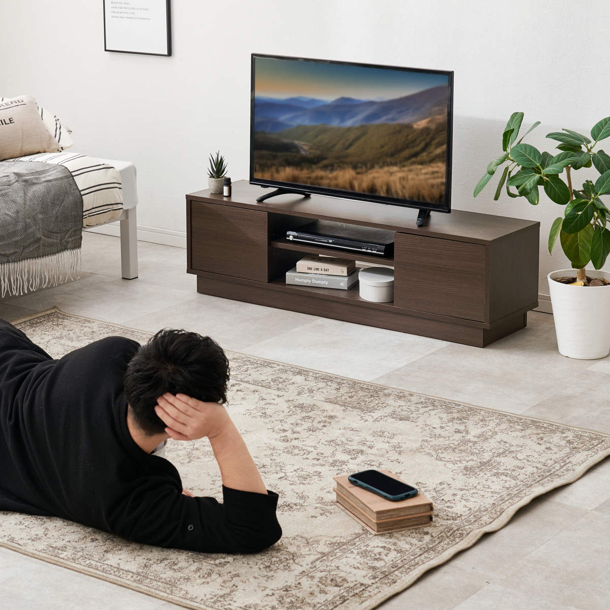 テレビ台 ローボード 幅110cm 木目調 大理石調 スリム 省スペース