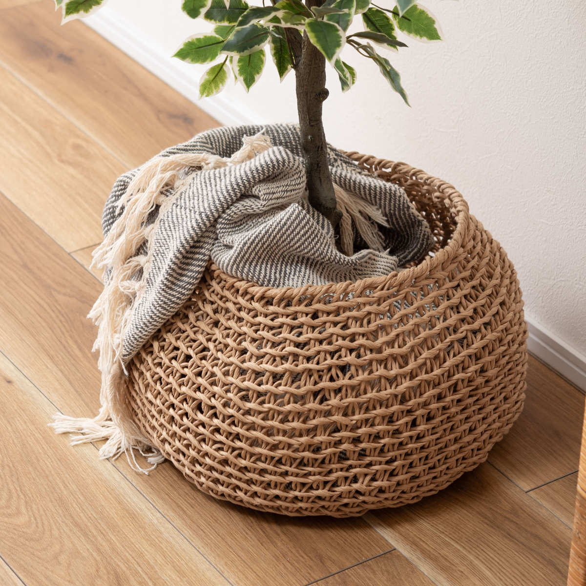 東谷 かご ラウンド ペーパーコード バスケット 幅34×奥行34×高さ25cm