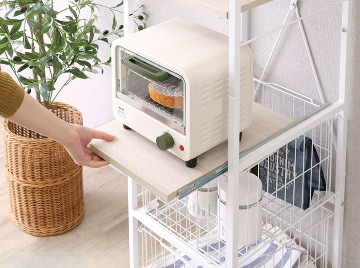 ホームテイスト（HOME taste） カゴ付きキッチンラック 幅33cm 木目調