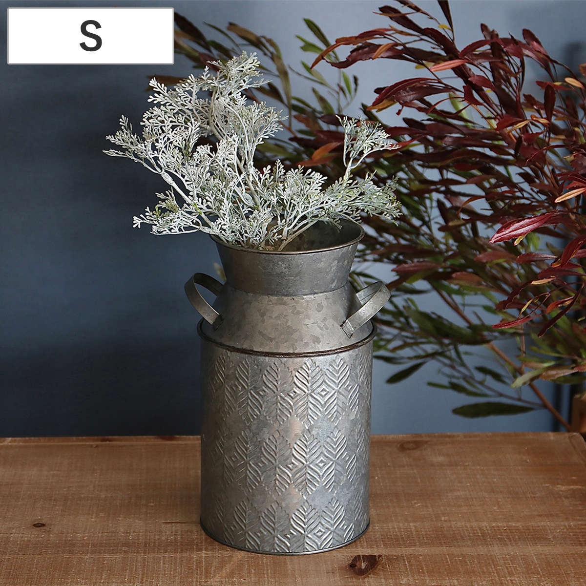 淡いグレーの花瓶 木製箱付き ミルク缶 ノルディックリーフ ミルクタッチベース リーフ Sサイズ