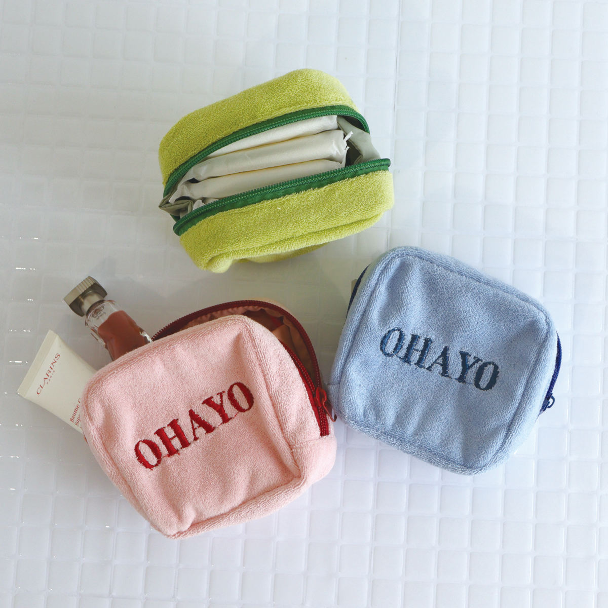 ポーチ 小物入れ コンパクト パイルポーチ OHAYO （ コスメポーチ 内ポケット付き 洗える ファスナー かわいい 小物収納 ）