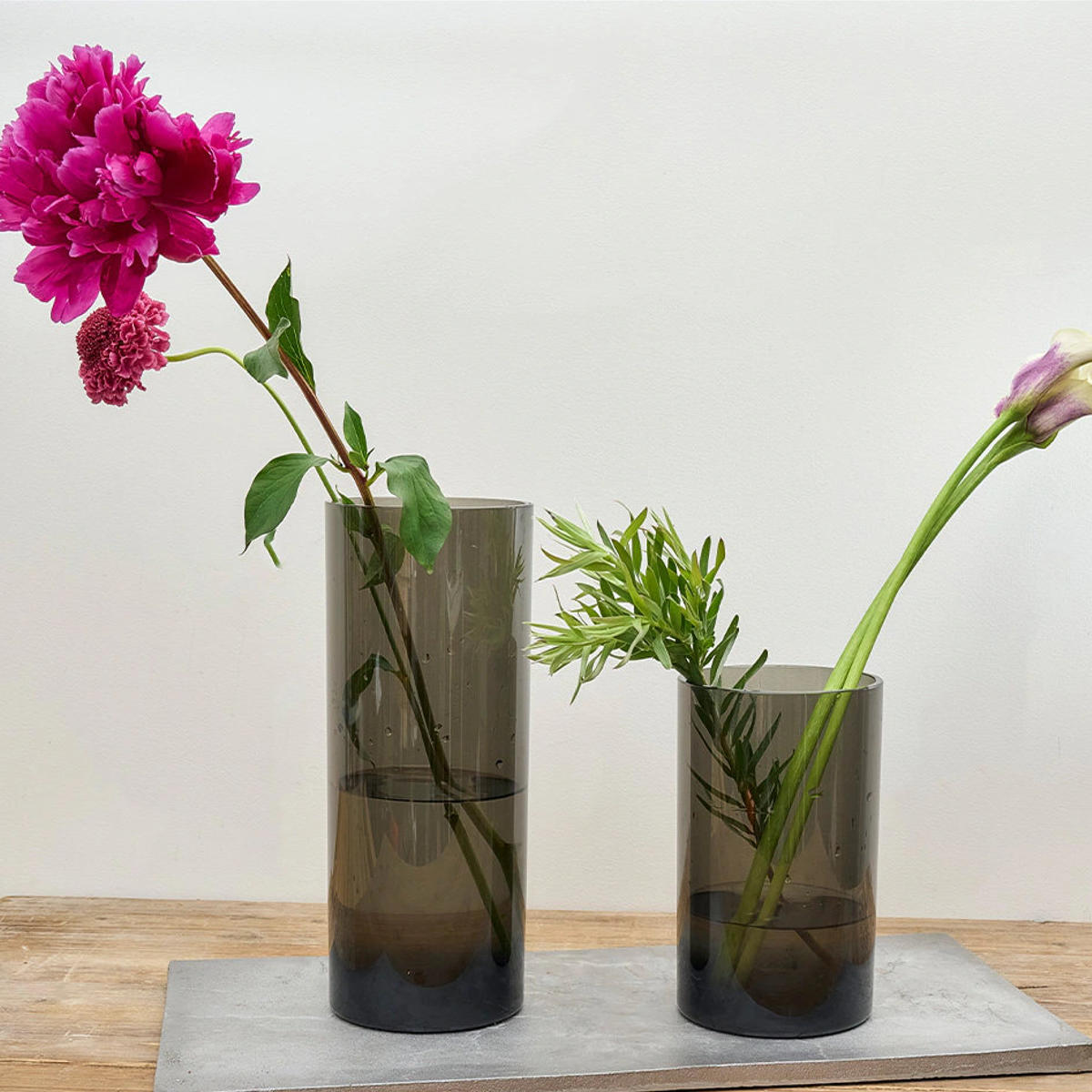 花瓶 PVシリンダー 直径12×高さ40cm グレー （ 花びん 花器 フラワー