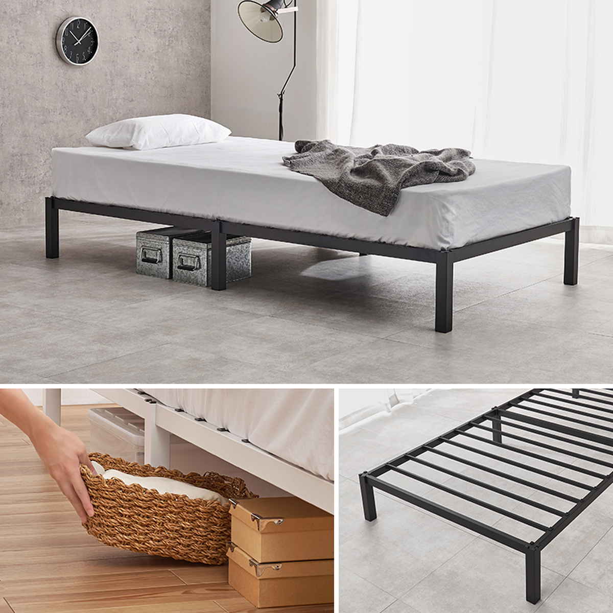 HAGiHARA（萩原） スチールベッド シングル 工具不要 （ ベッド