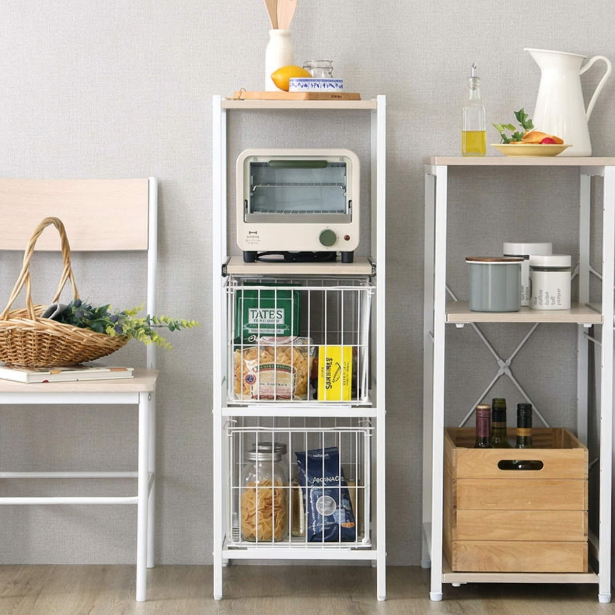 ホームテイスト（HOME taste） カゴ付きキッチンラック 幅33cm 木目調
