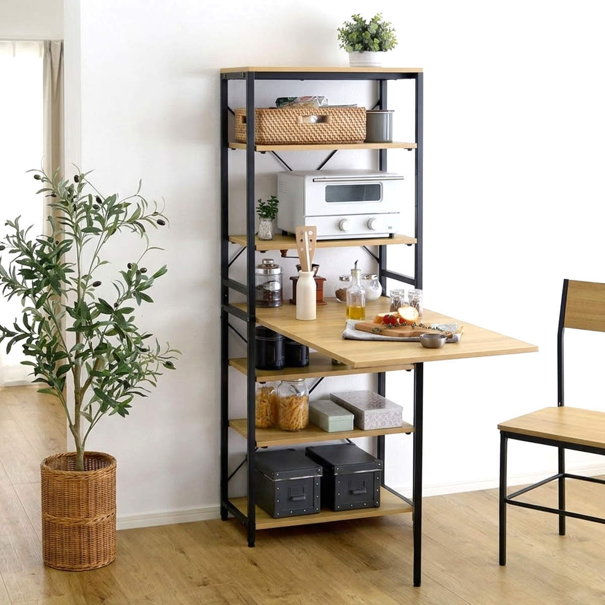 ホームテイスト（HOME taste） 折りたたみテーブル付きキッチンラック