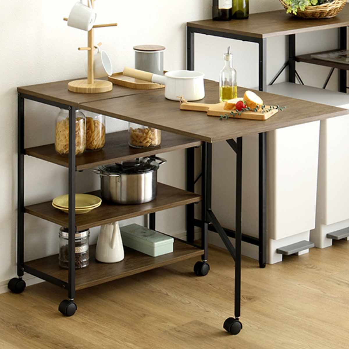 バタフライタイプのキッチンワゴン　曜日指定可能商品 ホームテイスト（HOME taste） バタフライワゴン 幅95cm 折りたたみ