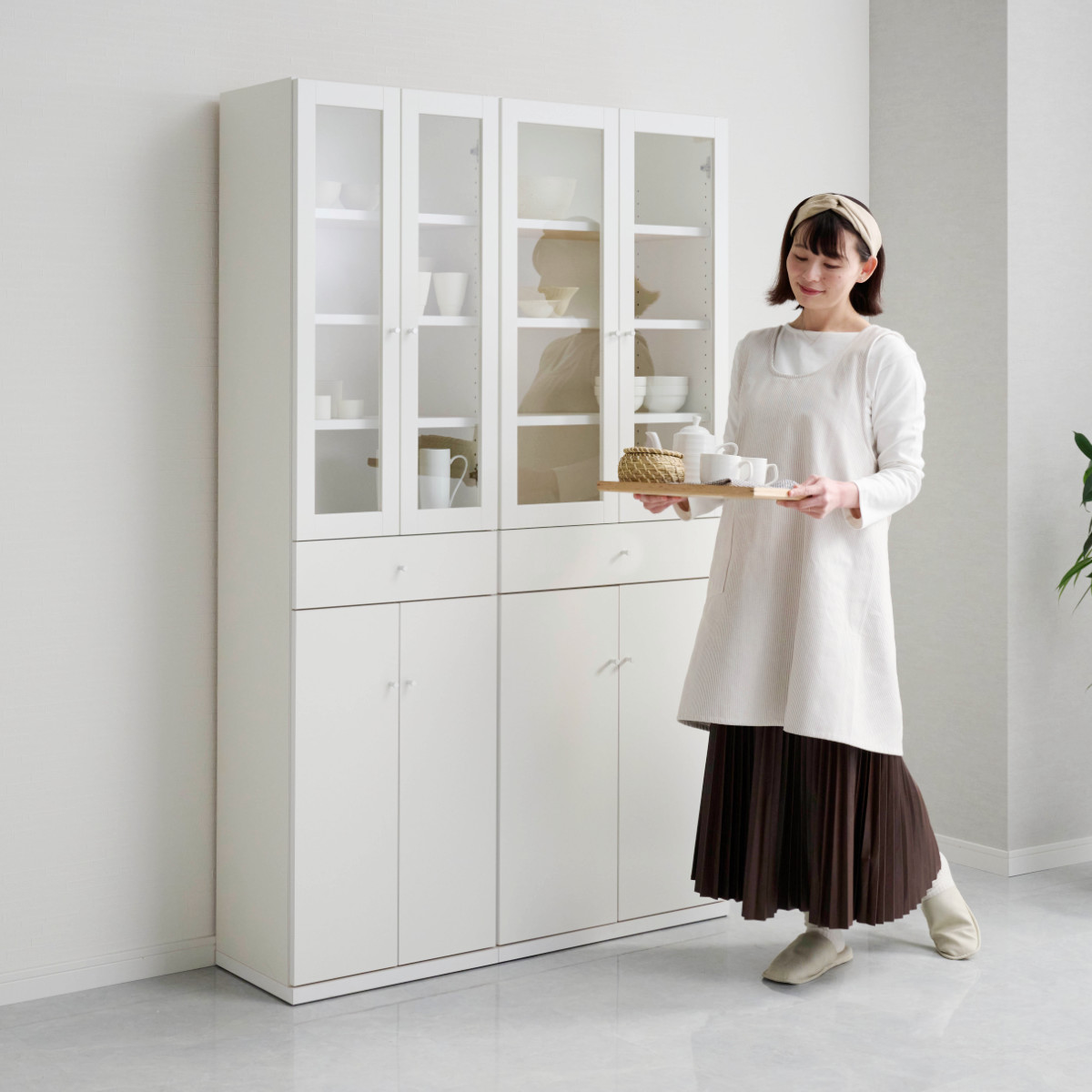 ꙳★*゜Ke フナモコ　収納　キャビネット　BCS-75 食器棚　ホワイト フナモコ（FUNAMOCO） 食器棚 幅64cm スリム 引き出し 大容量