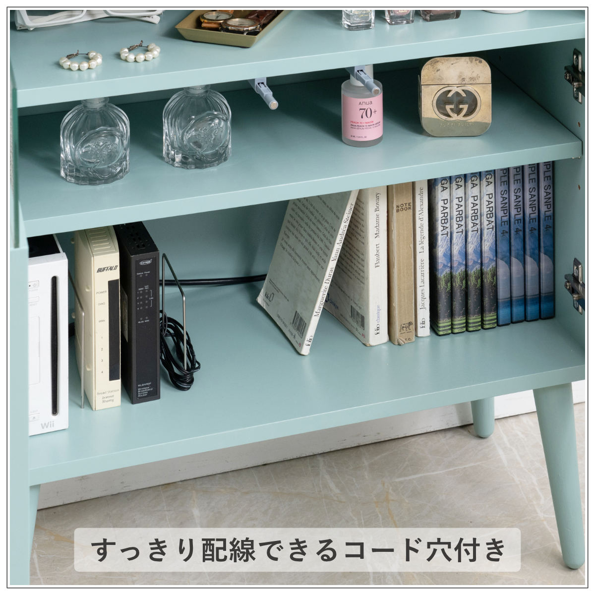 キャビネット 幅60.5cm ガラス窓 サイドチェスト Reblue （ チェスト