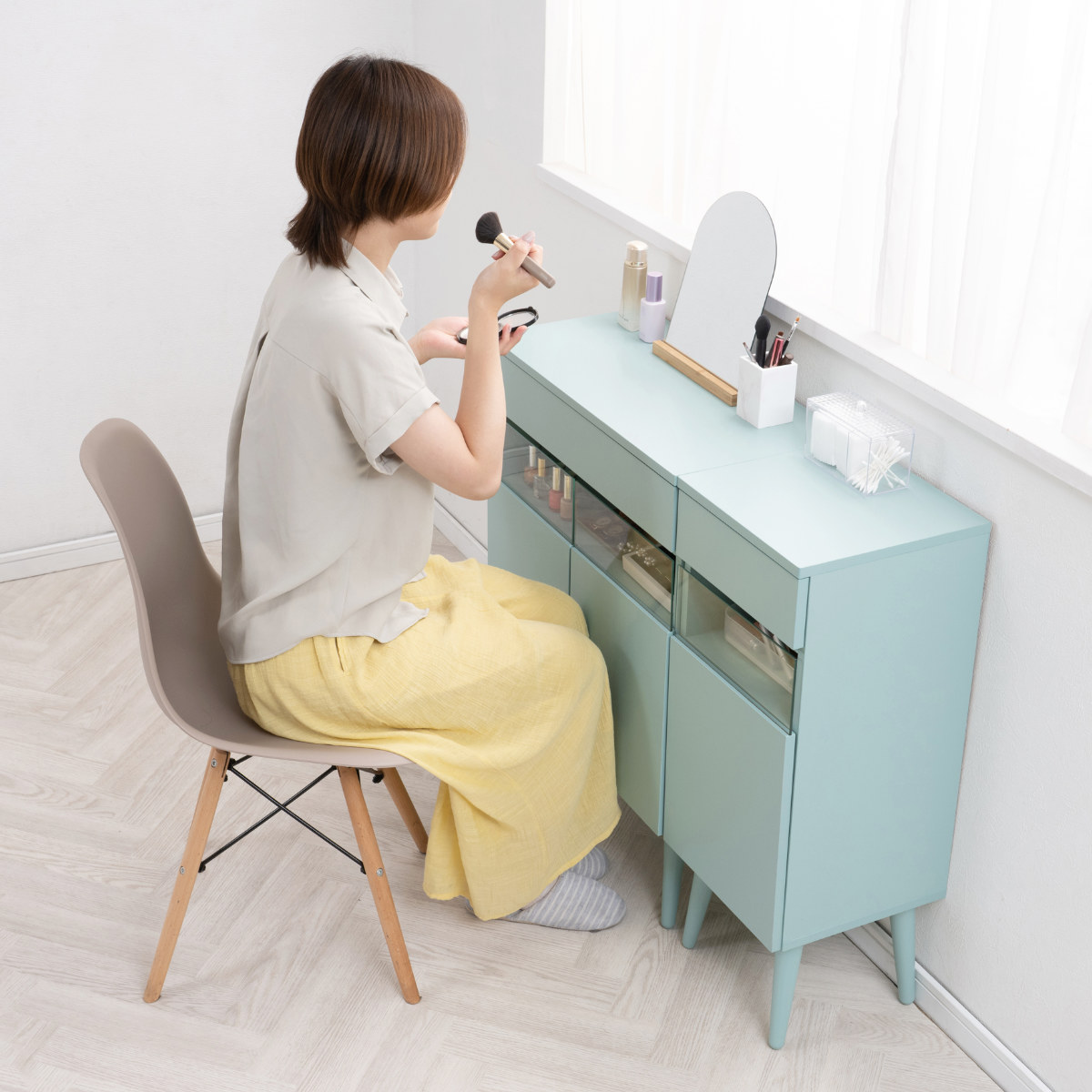キャビネット 幅60.5cm ガラス窓 サイドチェスト Reblue （ チェスト