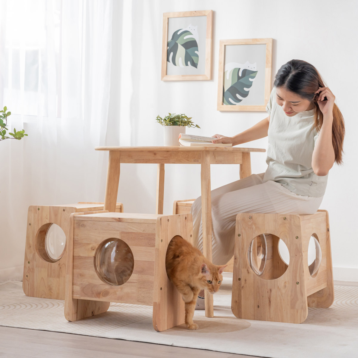 北欧風キャットキューブ幅45cm 無垢材 キャットハウス サイドテーブル（93） キャットキューブ NATURAL SIGNATURE （ キャットハウス 猫ハウス