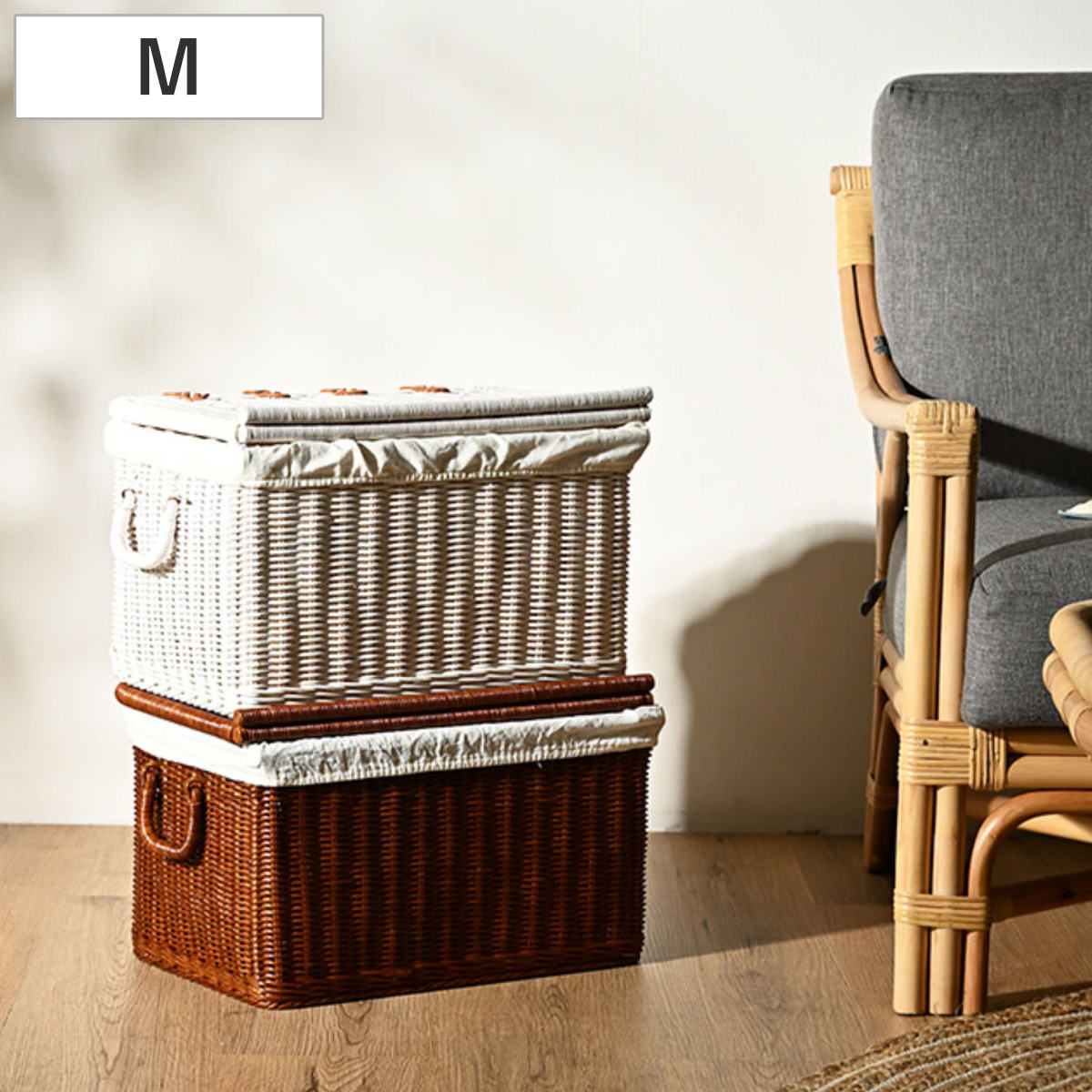 ラタン バスケット 幅40cm Mサイズ 小物収納 （ 籐 かご 収納かご 蓋