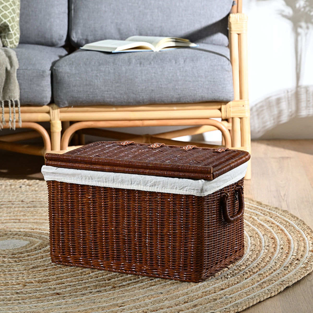 ラタン バスケット 幅40cm Mサイズ 小物収納 （ 籐 かご 収納かご 蓋