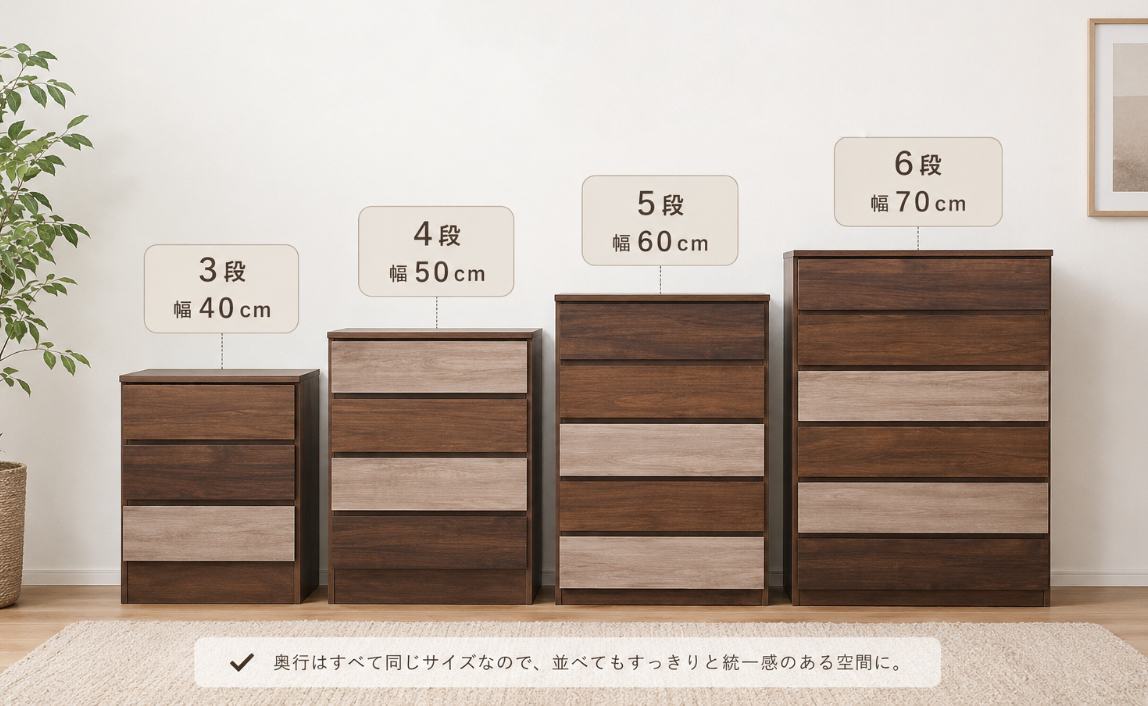 空豆 ブラウン 3段4引出しチェスト チェスト 幅70cm 3段 木目調 ワルツ 完成品 日本製 （ タンス スライド