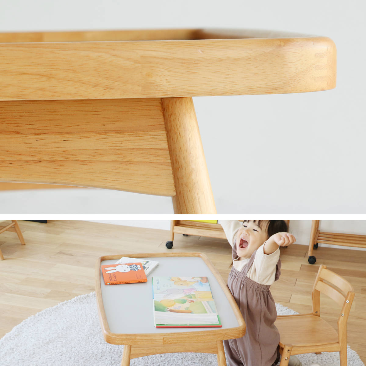 キッズテーブル 幅80cm 折りたたみ 木製 北欧風 子ども用机 nork note （ テーブル キッズ用 デスク 天然木 ノルクノート 完成品 ）の画像