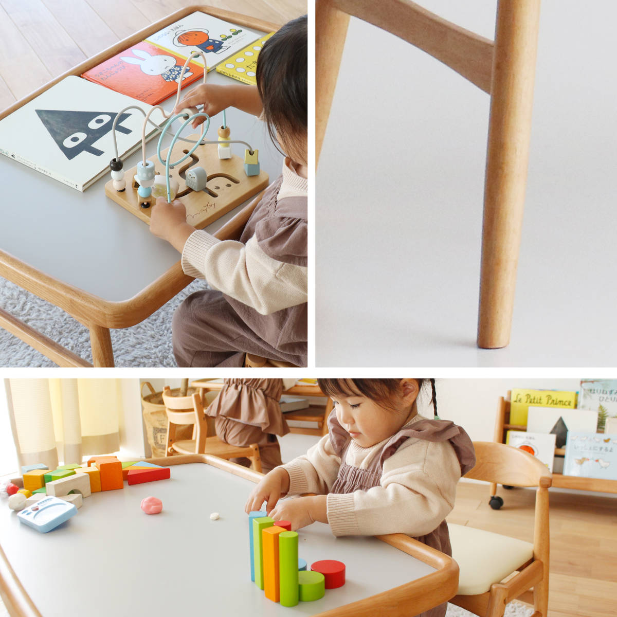 キッズテーブル 幅80cm 折りたたみ 木製 北欧風 子ども用机 nork note （ テーブル キッズ用 デスク 天然木 ノルクノート 完成品 ）の画像