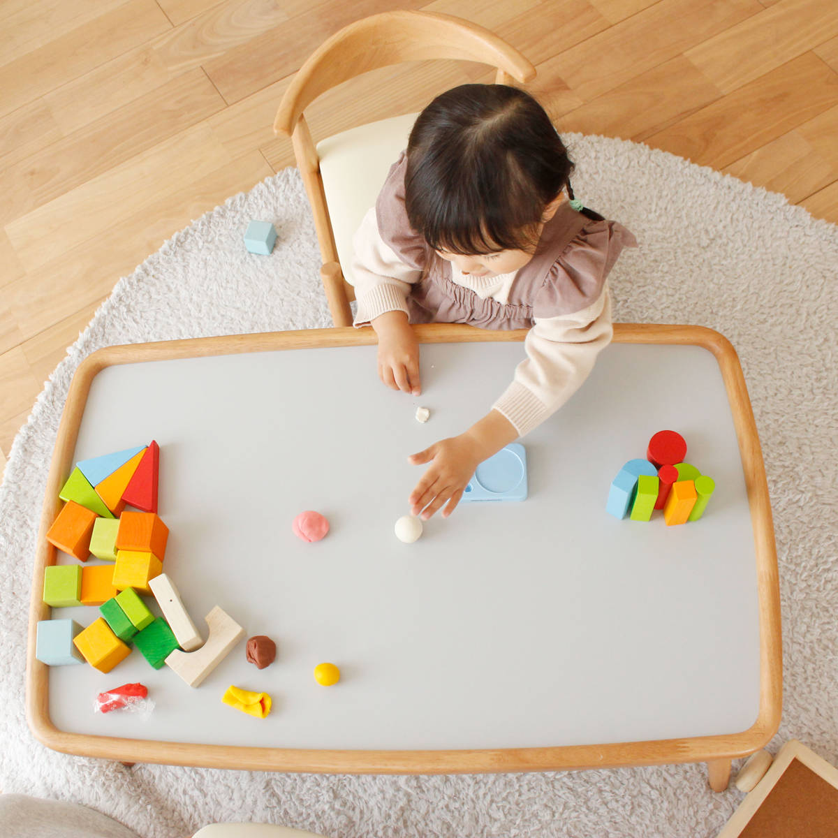 キッズテーブル 幅80cm 折りたたみ 木製 北欧風 子ども用机 nork note （ テーブル キッズ用 デスク 天然木 ノルクノート 完成品 ）の画像