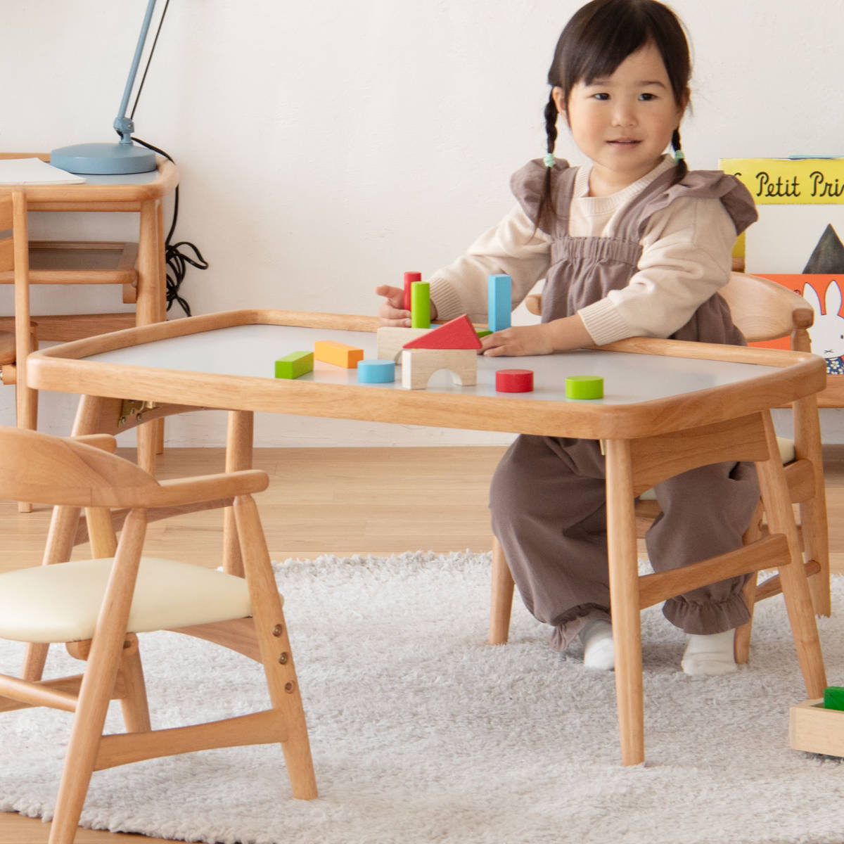 キッズテーブル 幅80cm 折りたたみ 木製 北欧風 子ども用机 nork note （ テーブル キッズ用 デスク 天然木 ノルクノート 完成品 ）の画像