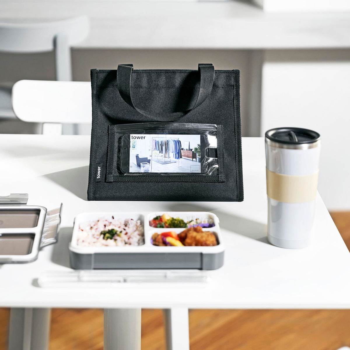 ※ai-koko※ パークフード×ストライプ  お弁当袋 tower 特典付き 山崎実業 ランチバッグ タワー スマホホルダー付き