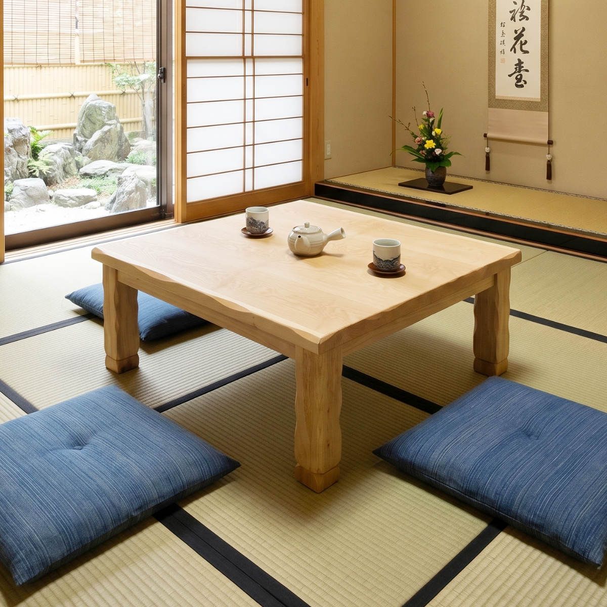座卓 幅80cm 正方形 継脚付き 家具調こたつ ハーバー タモ ナチュラル