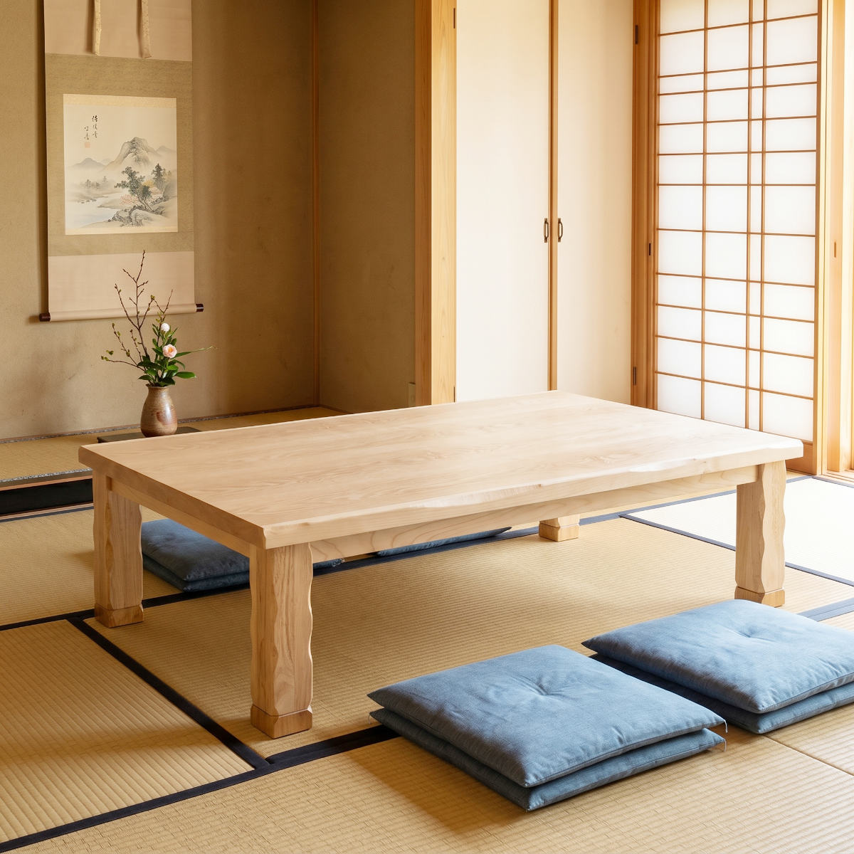 座卓 幅135cm 継脚付き 家具調こたつ ハーバー タモ ナチュラル 木製