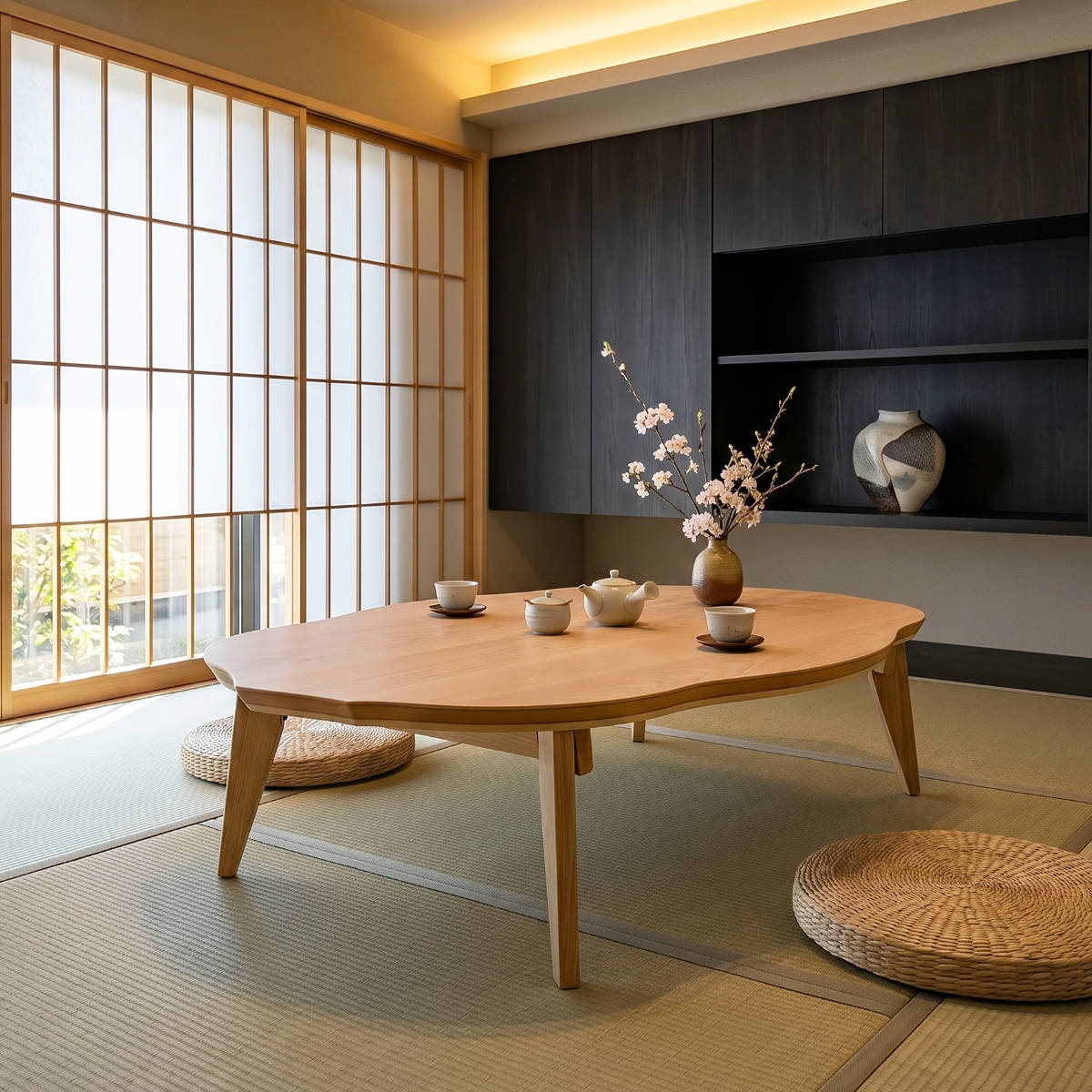 座卓 幅120cm 折れ脚 家具調こたつ リーフ2 桜 木製 日本製 （ こたつ